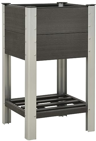 ShGaxin Garten-Hochbeet mit Ablage 50x50x90 cm WPC Grau, Palettenrahmen, Hochteich, Gemüsebeet, Kräuterregal Balkon, Blumenbeet, Kräuterspirale, Tomatenbeet, Pflanzhochbeet - 149013