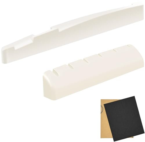 LICQIC Acoustic Guitar String End Bone Nut Bridge Saddle Replacements Set for String Acoustic Guitar and Folk (Saddle and Nut Set)