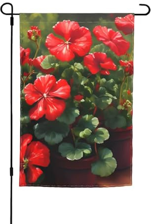 Rote Geranien Gartenflagge, 30,5 x 45,7 cm. Helle, doppelseitige Outdoor-Dekoration bringt Spaß in Ihren Garten.