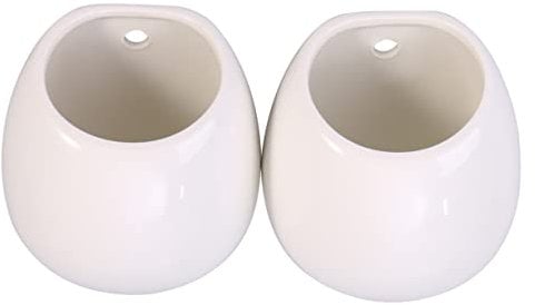 KONTONTY 2stücke Hängender Keramik Blumenübertopf Weiß Runde Wand Pflanzer Terrakotta Optik Für Sukkulenten Ampelpflanzen Innen Außen Dekorationsvase Ohne Abflussloch