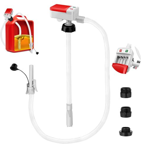 Pompa di Trasferimento del Carburante con Sensore di Arresto Automatico - 2,4 GPM, Pompa Travaso Gasolio Elettrica con Adattatore di 3 Dimensioni, Pompa per Liquidi Portatile a Batteria per Olio, Benz