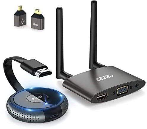 Wireless HDMI Transmitter and Receiver 4K/5G, HDMI&VGA Dual Screens HDMI Sender Casting Audio Video for Laptop, TV Box, DSLR, PS, Phone, Nflx to HDTV, Monitor, Projector 165FT/50M