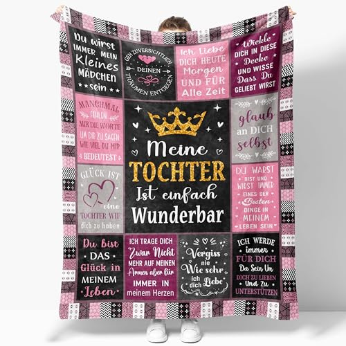 JOSOSO Tochter Geschenk Decke 130X150CM, Geschenk für Tochter von Mama Mutter Papa, Rosa Kreatives Geschenke für Mädchen Frauen, Deko Geschenke zum Geburtstag/Weihnachten/Schulabschluss