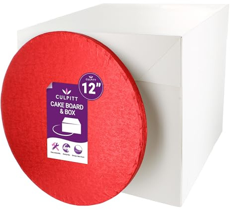 Culpitt 12 (30.5cm) Red Board & Extra Tall Box Set | Red Board & Extra Tall White Box, Fits 10 Sponge Or 9 Fruit Cake, Easy To Assemble