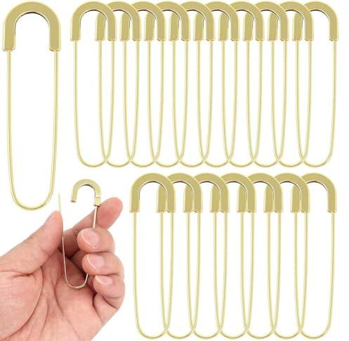 Asyduey 20 PCS Giant Extra Large 3 Inch Heavy Duty Safety Pins Coilless Sewing Pin Brooches Light Gold