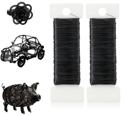 Nogeqi 0,3mm x 100m Basteldraht Schwarz Schmuckdraht 2 Rollen Basteldraht Dünn Wickeldraht Schwarz Blumendraht Draht zum Basteln für Adventskranz Schmuckherstellung Floristik Pflanzen (50m/Rolle)