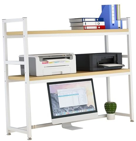 JOUFNING Computertisch-Regalaufsatz, Mehrzweck-Thekenaufsatz-Regal, Verstellbares Aufbewahrungsregal, Metall-Schreibtischregal Für Büro Zuhause(White,75X30X90CM)