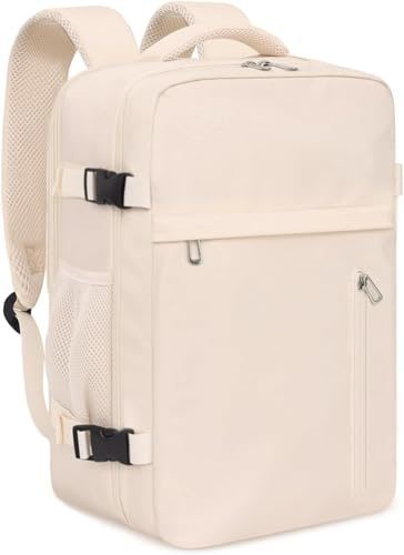 KIRFEIHT Mochila Viaje Cabina Avion 40x30x20 Equipaje de Mano para Ryanair - Maletas de Cabina Pequeña 24L Equipaje de Mano con Puerto de Carga USB para Negocios y Ocio - Beige