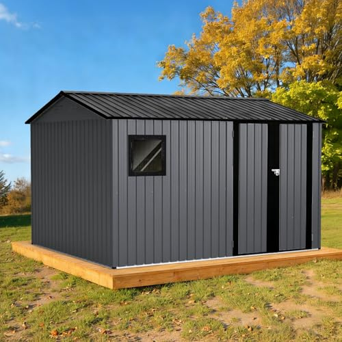 Abri de Jardin XL 3 m x 2,4 m, Structure métallique Robuste avec Portes verrouillables, idéal pour Le Jardin, la Cour, la Piscine et la pelouse, Couleur Marron