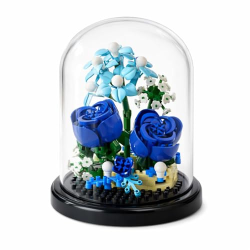 La Fabrique Dracolume Rose Bleue Éternelle sous Cloche - Fleur sous Cloche Montable - Fleur Éternelle DIY - Cadeau Fête des Mères - Idée Cadeau Femme Anniversaire, Saint-Valentin - Décoration Fleurie