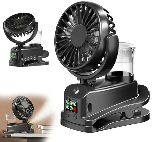 AHYDFSR Mini USB Ventilateur Pince Portable, Mini Ventilateur Rechargeable Avec Spray Humidificateur, 4 Vitesses, Ventilateur de Bureau, Mini Ventilateur Portable pour Maison Table Bureau(noir)
