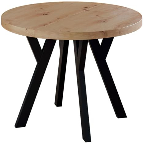 FURNEO Runder Ausziehbarer Tisch für Esszimmer - 100/200 cm - Stilvoll und platzsparend - für Küche (Artisan, Metallbeine)