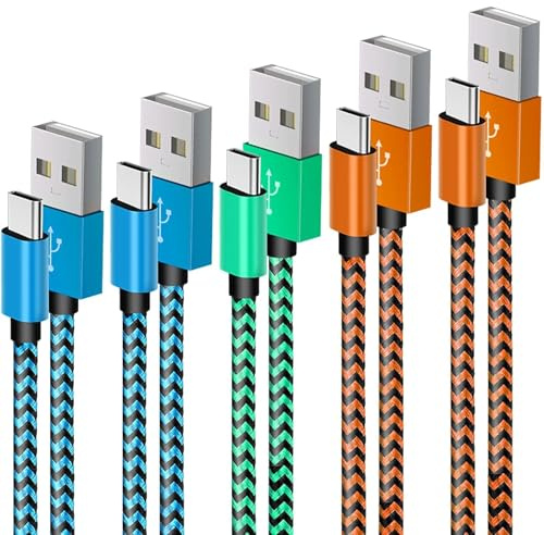 USB C Charger Cable 2M, 5Pack USB to USB C Cable Fast Charging 3A Braided USB A to USBC Cable Type C Cables Compatible with iPhone 17 16 15 Pro Max, Samsung Galaxy S25 S24 Ultra, Pixel 10, i-Pad etc.