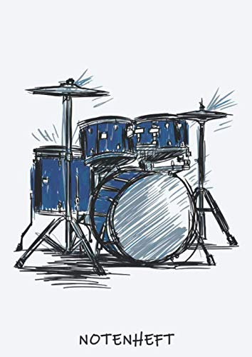 Notenheft: DIN A4, 64 Seiten, 14 Notensysteme pro Seite | Dickes Notenbuch mit Softcover | Motiv: Schlagzeug Schlagzeuger