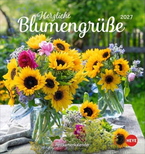 Herzliche Blumengrüße Postkartenkalender 2027: Kleiner Kalender mit 12 traumhaften Fotos von Blumensträußen und Blüten. Zum Aufstellen oder Aufhängen. Blumen-Kalender 2027 mit Postkarten.