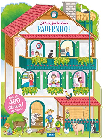 TRÖTSCH - Stickerhaus Bauernhof | Stickerbuch mit über 480 Stickern zum Gestalten eines eigenen Bauernhofs: Stickerhaus mit Wohnzimmer, Küche, Schlafzimmer und Stall zum Gestalten | Ab 3 Jahren