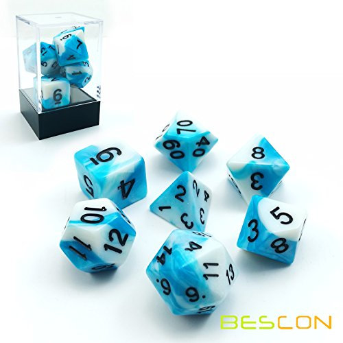 Bescon Gemini Zwei Ton Polygonal Würfel ICY Track, Spielwürfel D&D Dice Set of 7 Brick Box, RPG - Rollenspiel Polyedrische Dice 7pcs Set