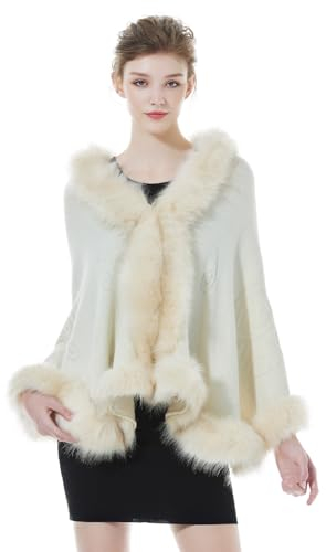 BEAUTELICATE Kunstpelz Schal Stola Bolero Damen Für Frauen Hochzeit Abend Braut Brautschal Brautstola Beige