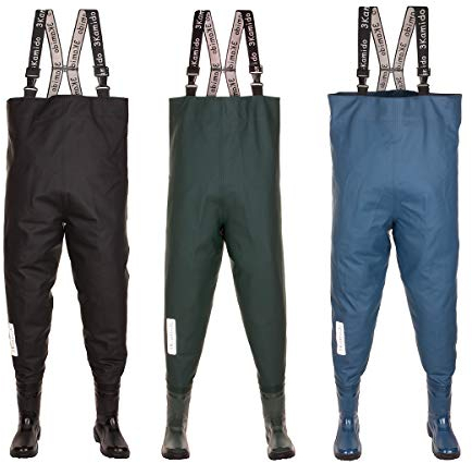 3Kamido Stivali da Pesca per giovanili, Adolescenti, Junior trampolieri, Nero e Verde, 36 EU, 37 EU, 38 EU, 39 EU Waders Salopette, Giovani, Suola Solida, Bretelle in Gomma Solida (Nero, 37 EU)