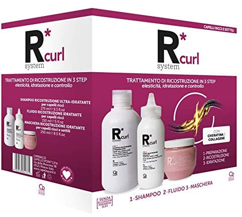 R*System Curl - Trattamento Professionale di Ricostruzione Capelli Ricci - Contiene lo Shampoo Ultra-Idratante, il Fluido di Ricostruzione Idratante e la Maschera Ricostruzione Idratante