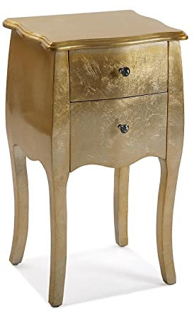 Versa Cagliari Table de Chevet Petite Table Décoration ou Table d'appoint pour la Chambre ou Le Salon Meuble Rangement, avec 2 tiroirs, Dimensions (H x l x L) 71 x 35 x 40 cm, Bois, Couleur: Or