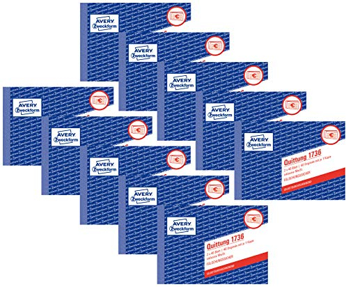 AVERY Zweckform 1736 Quittung (A6 quer, inkl. MwSt, 2x40 Blatt) weiß/gelb (10 Stück)