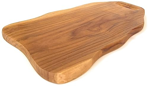 NELUHA Schneidebrett Holz groß mit Griff Holzbrett Küche Servierbrett aus zertifiziertem Teakholz 30cm