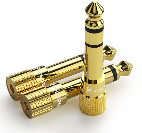 POSUGEAR Adattatore Jack Cuffie 6,35 mm Maschio a 3,5 mm Femmina (3 Pacco), Adattatore Jack 3.5 6.3, Adattatore Jack Piccolo Grande, Connettore Jack Adattatore Stereo 6.3 a 3.5 Placcato Oro