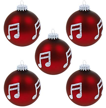 5er-Set Weihnachtskugeln Note - Schönes Geschenk für Musiker (Bordeaux)