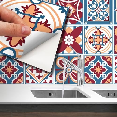 WALPLUS 120 Pcs Tile Stickers 15cm x 15cm – Peel & Stick Waterproof Wall Tiles – Removable Self-Adhesive Vinyl for Kitchen, Bathroom & Splashbacks – Westminster Design – Easy DIY Home Décor