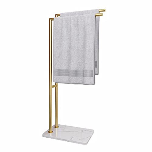 Piantana Porta Asciugamani a 2 Braccia e base in marmo, scala portasciugamani da Terra in Metallo, Robusto e Resistente alla ruggine, appendi asciugamani, 90×32×22 cm