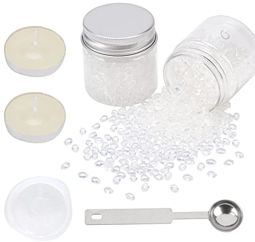 CRASPIRE Transparent Sealing Wax Beads Set, Wax Seal Beads Packed in Plastic Can with 2PCS Candles and Stainless Steel Wax Melting Spoon for Sealing Letters Cards Gift Invitations