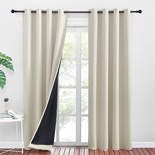 PONY DANCE Extra Lange Gardinen und Vorhänge Beige Blickdicht Wohnzimmer Gardine Verdunklung Thermovorhang mit Ösen Doppellagiger Verdunkelungsvorhang 2er Set H 260 x B 140 cm, Hellbeige