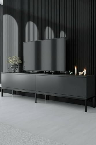 Dmora - Mobile Porta TV Regulus, Credenza da Soggiorno, Armadio Basso per TV, Base Parete attrezzata, 180x30h47 cm, Antracite e Nero
