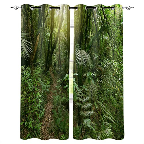 ZQMHCY Gardinen Dschungel-Palmblätter Scheibengardinen Weich Verdunklungsvorhänge Wohnzimmer Vorhang Blickdicht Schlafzimmer Gardine Thermovorhang Gardinen mit Ösen Schallschutz Curtains 2x140x160cm