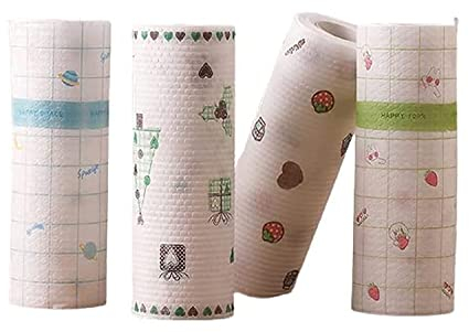 Qolixs Pack of 02 Non-Woven Reusable and Washable Kitchen Printed Tissue Roll Non-stick Oil Absorbing Paper Roll Kitchen Special Paper Towel Wipe Paper Dish Cloth Cleaning Cloth (100 sheets)