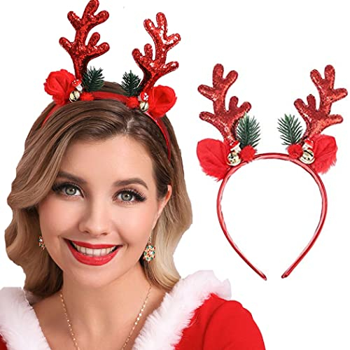 Unicra Serre-tête de Noël en forme de bois de cerf - Accessoire pour cheveux d'Halloween pour Noël (034r)