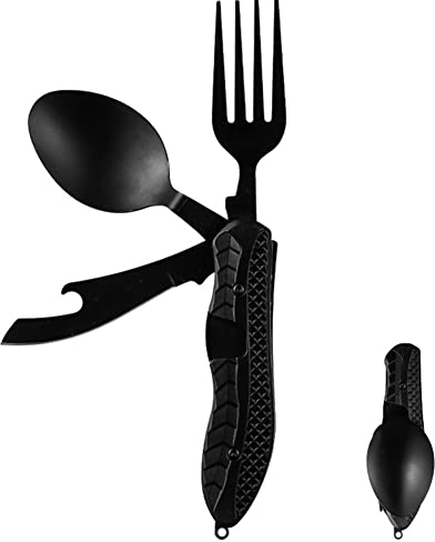 4 en 1 Acier Inoxydable Pliant coutellerie,Couverts Pliables Parfait pour Le Camping et Les randonnées,Multifonction Couverts de Camping,Couverts Poche,Vaisselle Pliante Plein air