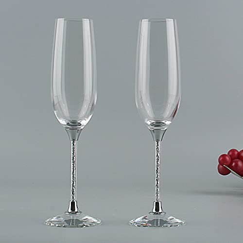 2 Stück Hochzeitsgläser im europäischen Stil Diamant Weingläser Glas Champagnerkelch Geschenke (Silber 2 Stück/Set)