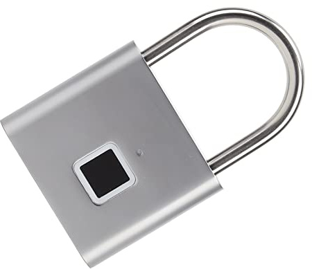 Serrure d'empreintes digitales, 0.5S déverrouiller 3 couleurs lumière en acier inoxydable serrure serrure d'empreinte digitale cadenas tenir 10 empreintes digitales pour bagages pour casiers(Argent)