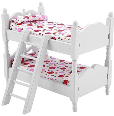 Puppen-Etagenbett Puppenhochbett Little Button 1:12 Puppenhaus Mini Möbel Kinder Schlafzimmer Modell Etagenbett Spielzeug(rosa Erdbeere)