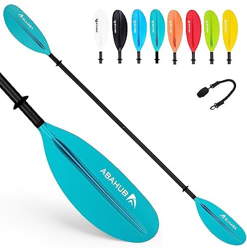 Abahub 2teilig Kajak Paddel Carbon 230cm mit Paddelleine für Kajakfahren Ruderboot Kanusport, Carbonschaft Schwarz/Weiß/Rot/Blau/Grün/Orange/Gelbes Kunststoffblatt