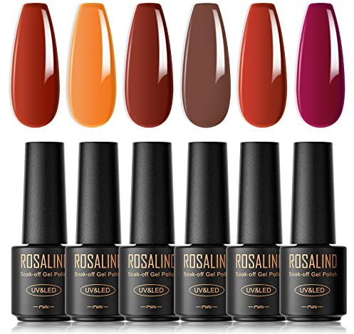 ROSALIND UV Nagellack Orange,6 Farben Mini Herbst Orange Rot Gel Nagellack Set Soak-Off UV Geschenk für Anfänger DIY Home, Halloween Geschenke