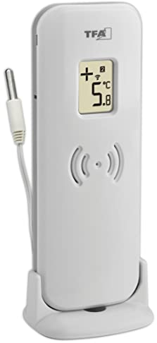 TFA Dostmann Temperatursender, 30.3255.02, mit wasserdichten, Kabelfühler für TFA Funk-Wetterstationen/-Thermometer, Kanal 1-3, weiß