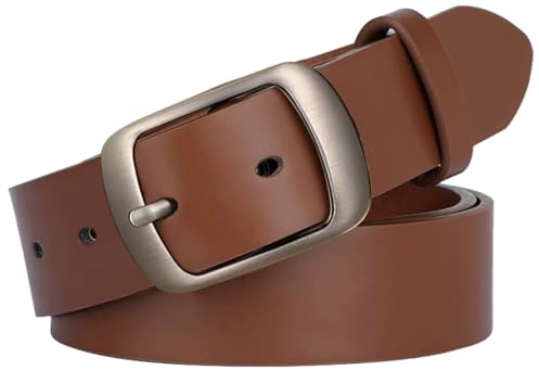 SUOSDEY Women Belts For Jeans Dresses Pants Ladies Light Coffee Belt Leather Waist Belt with Elegant Buckle Width 1.3