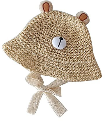 Sombrero de Paja para bebé Newwyt para niños y niñas Sombrero de Pescador con protección Solar con Correa de Encaje Gorra de Pescador Suave Transpirable Sombrero de Panamá para niños pequeños