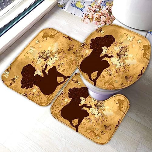 Badematten set 3D 40x60 Cartoon-Mädchen Badezimmerteppich-Set absorbierend 3-teiliges maschinenwaschbare weich badteppich schnell trocknend Blume Schmetterling Kawaii Badvorleger mit wc deckelbezug