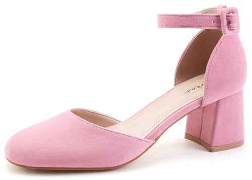 Greatonu Women's Block Heels Square Toe Ankle Strap Court Shoes for Women Party Wedding Office Pumps Dress Shoes