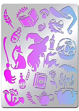 BENECREAT Halloween-Hexen-Themen-Edelstahl-Metallschablonen, 14x19cm Schablonenvorlage Tagebuch-Werkzeug Zum Malen, Holzbrennen, Brandmalerei Und Gravur