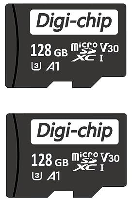Digi-Chip MicroSD Memory Card UHS-1 U3 Class 10 V30 High Speed Micro SD Memory Card for Phones, Drones, Cameras, Dash Cams, Laptops (128GB Twin Pack)
